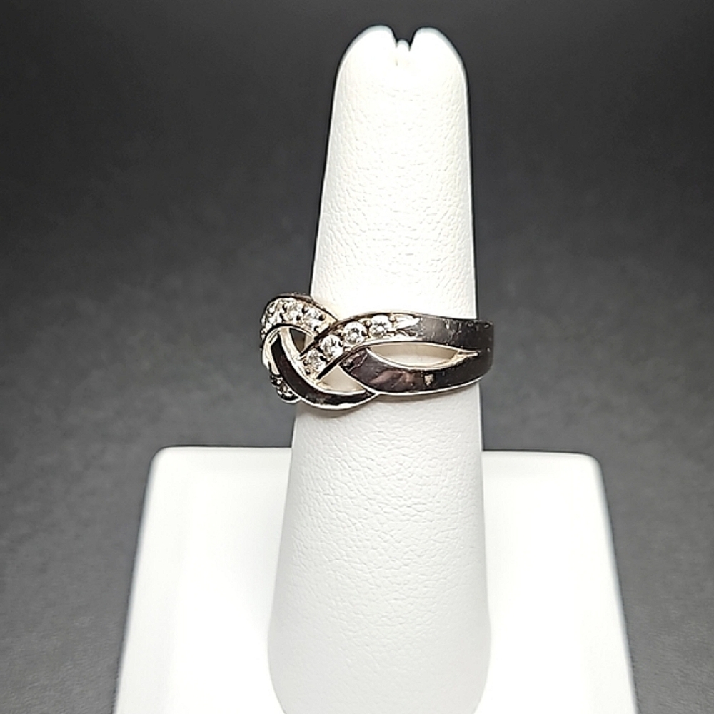 Sterling Silver Zircon Ring Y2K Marked IBB CN Weave Design Size 7 - Picture 5 of 6
